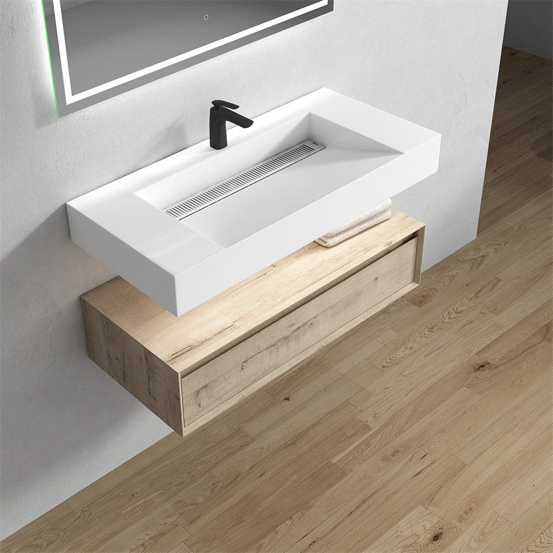 Alysa 36'' Floating Vanity, Acrylic Sink, White Oak