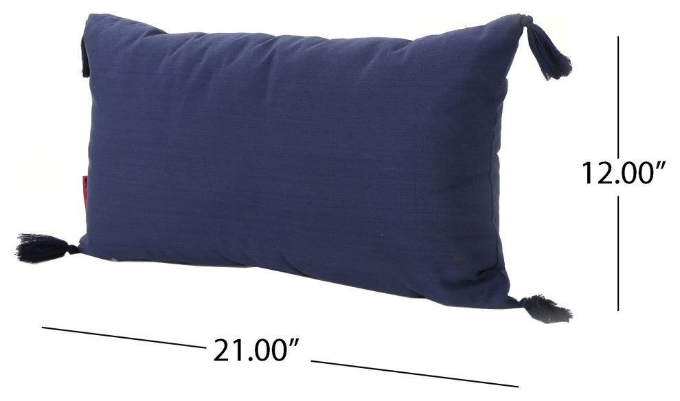 GDF Studio 4-Piece Nolan Fabric Tassel Throw Pillows Set, Dark Blue