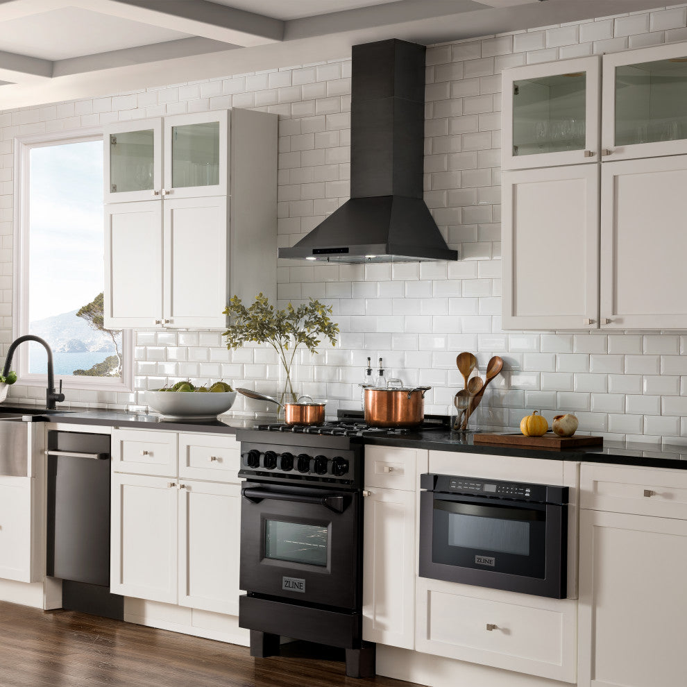 ZLINE 24" Convertible Vent Wall Range Hood in Black Stainless Steel
