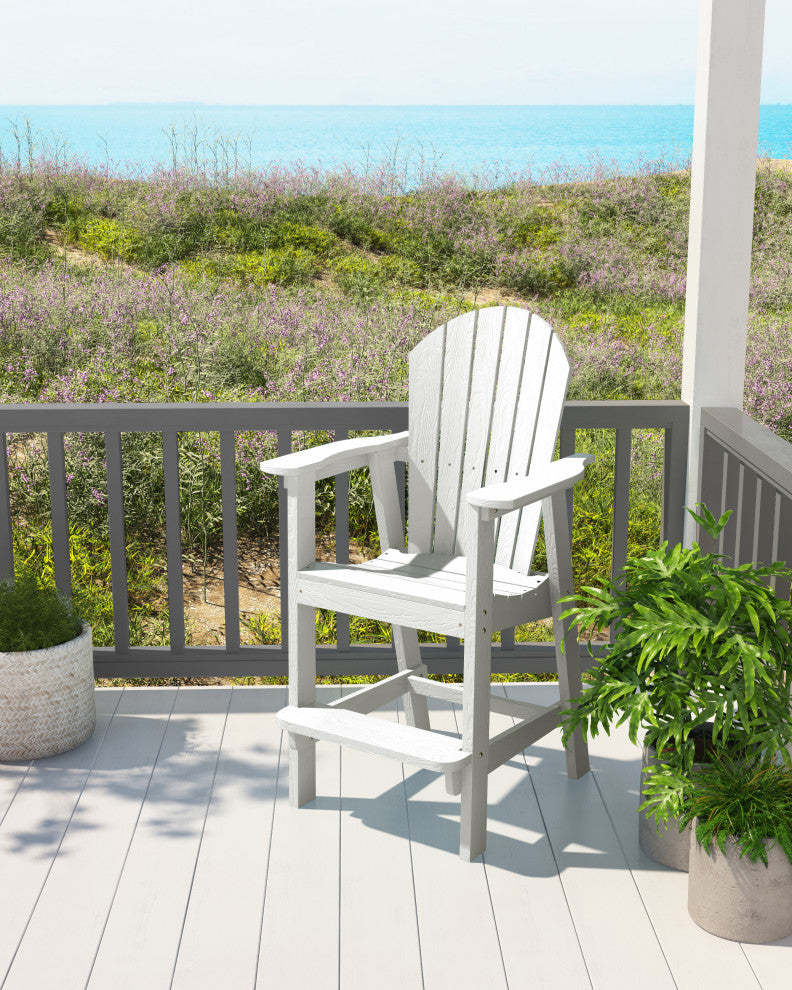 Rustic Adirondack Chairs Outdoor BarStools with Hight Back Design, White