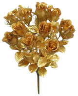 14 Stems Faux Blossoms Rose Bush, Gold