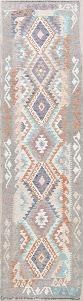 Turkish Runner Flat-Woven Southwestern Kilim 10' Oriental Rug, 9'8"X2'8"