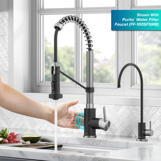 Bolden Commercial Style 2-Function Pull-Down 1-Handle 1-Hole Kitchen Faucet, Spot Free Stainless Steel/ Matte Black (Sensor Touchless)