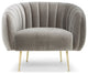 Channelled Accent Chair, Mouse Gray, Brass