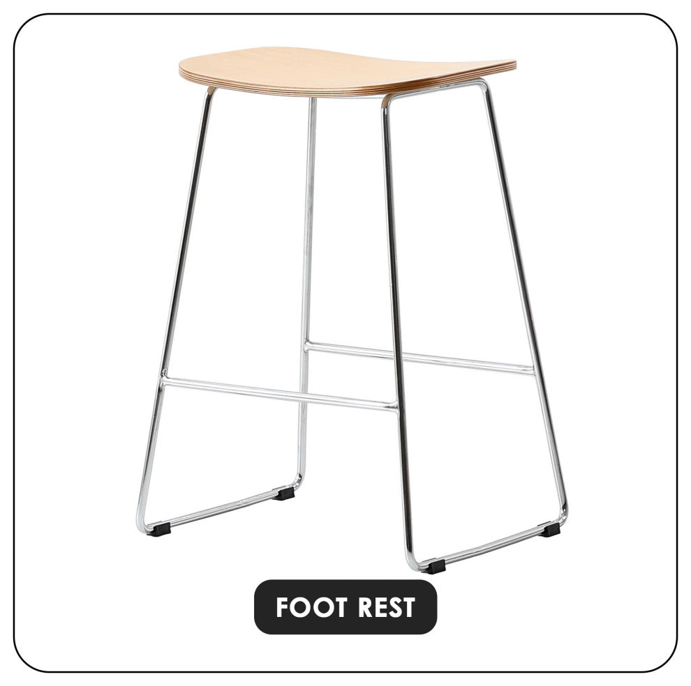 LeisureMod Melrose Modern Wood Counter Stool With Chrome Base, Natural