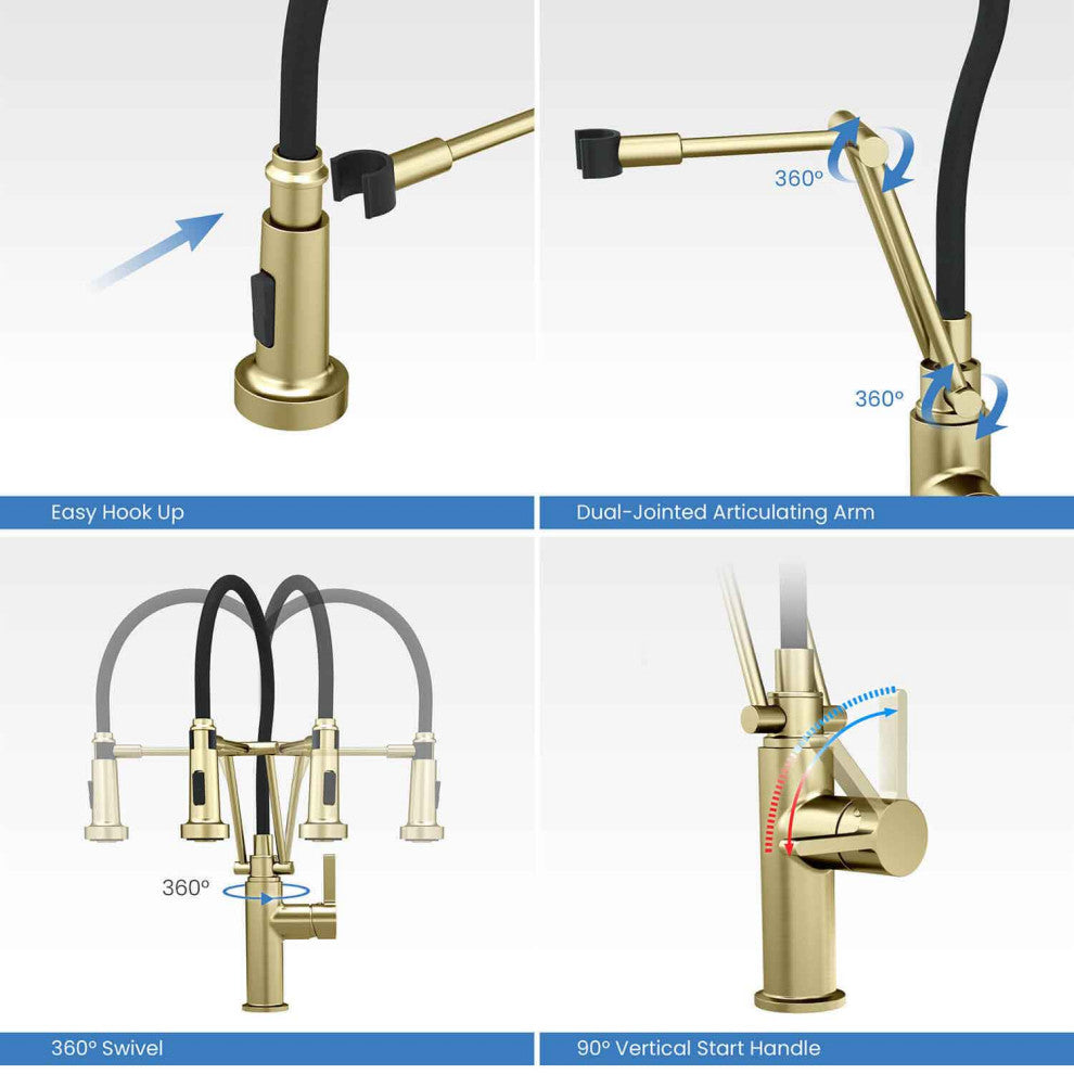 Engel Single Handle Pull Down Kitchen Faucet, Brushed Gold