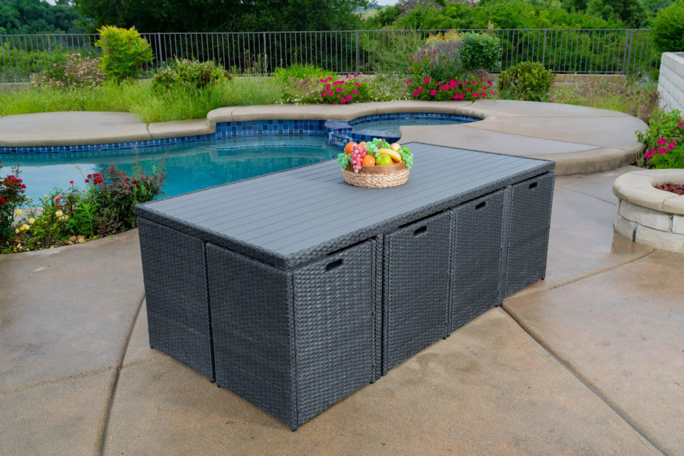 Dalia 9 Piece Dining Set Outdoor Patio Furniture Wicker Rattan Resin