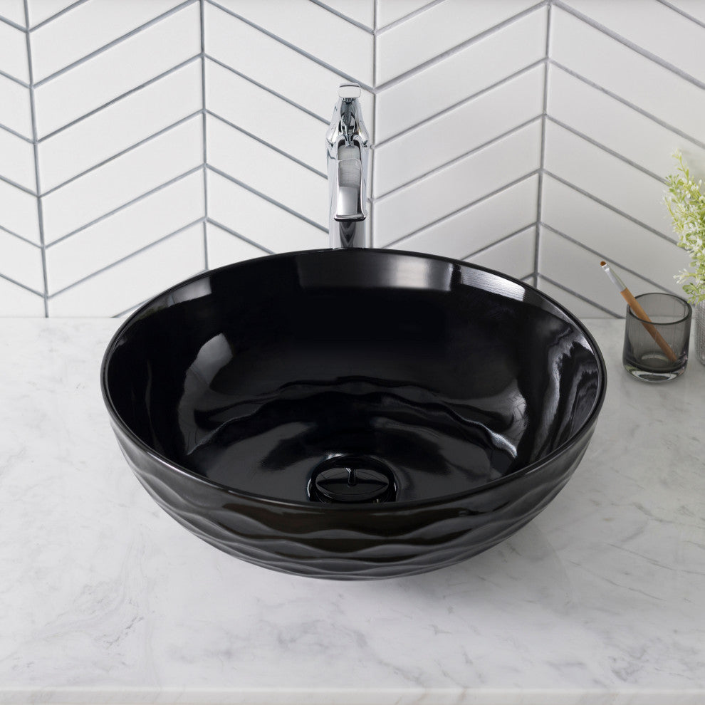 Viva Ceramic Round Vessel Bathroom Sink, Black