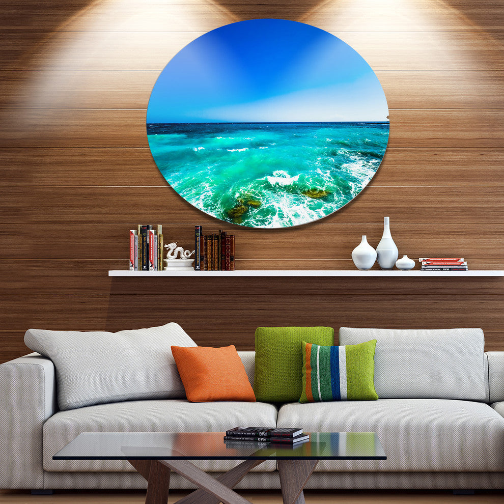 Seashore With Clear Water And Sky, Seashore Round Metal Wall Art, 23"
