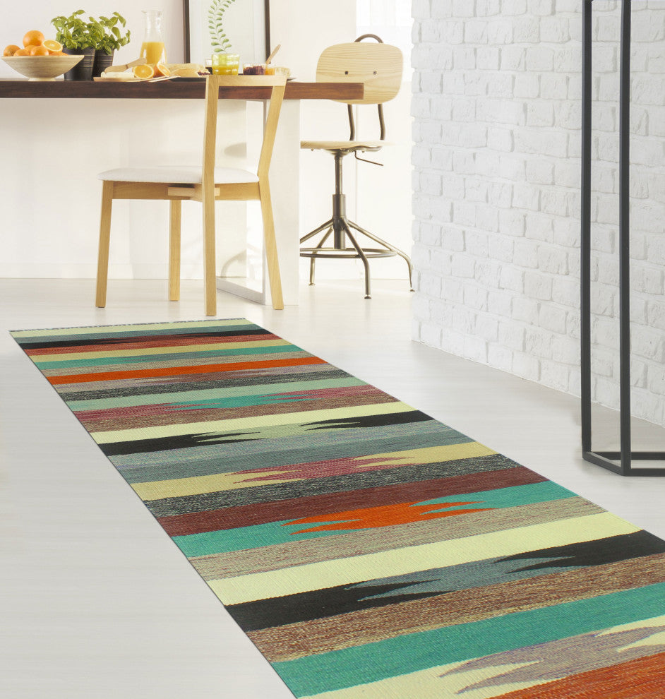 Winchester Kilim Wake Light Green/Orange Runner, 2'9x9'10