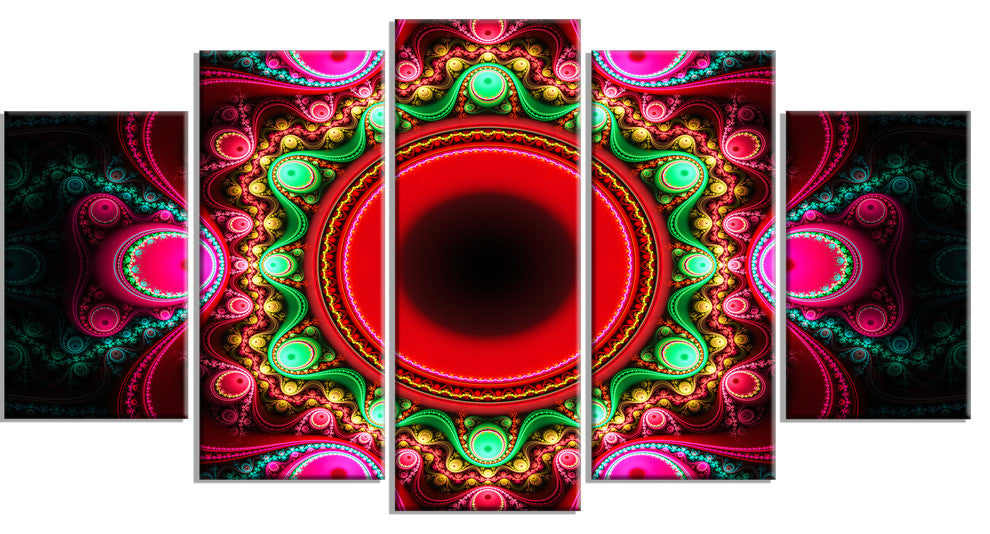 Pink Wavy Curves and Circles, Contemporary Canvas Art Print, 60"x32", 5 Panels