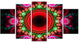 Pink Wavy Curves and Circles, Contemporary Canvas Art Print, 60"x32", 5 Panels