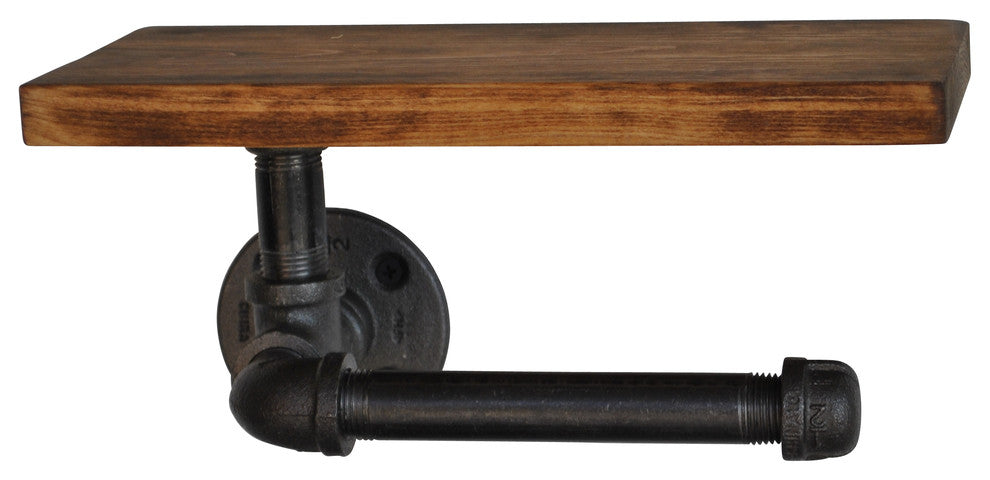 Blacksmith II - Plumbing Pipe Toilet Paper Holder with Rustic Shelf