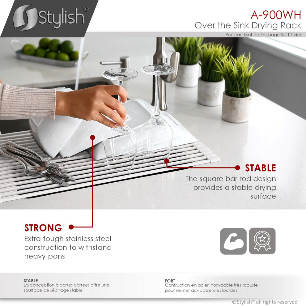 Stylish Multipurpose Over Sink Roll-Up Dish Drying Rack, White