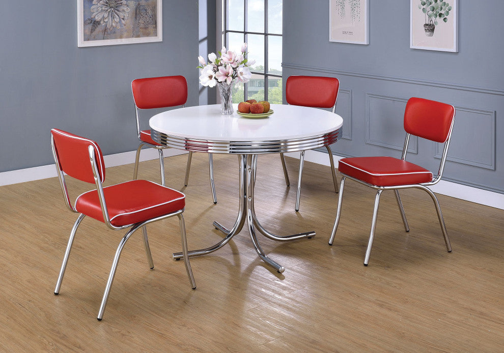 42 inches Round Dining Table with Metal Base, White