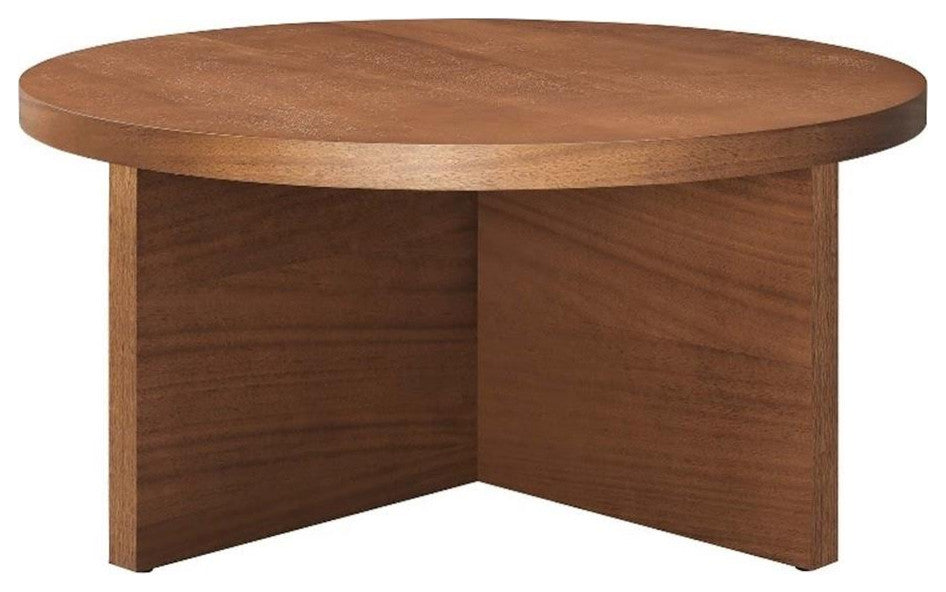 Modway Silas Round Modern Wood Coffee Table with X-Shaped Base in Walnut