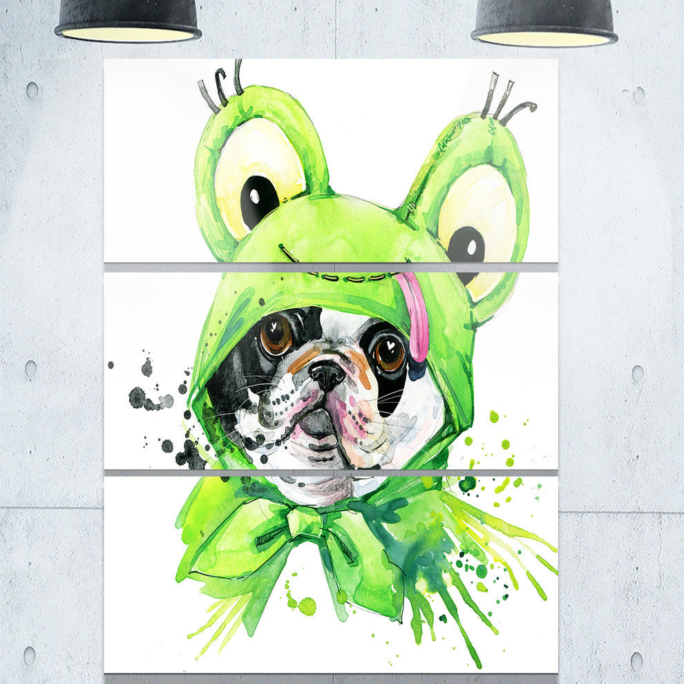 "French Bulldog Illustration" Glossy Metal Wall Art, 3 Panels, 28"x36"