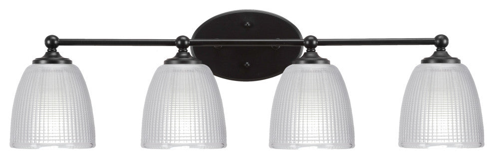 Capri 4-Light Bath Bar, Matte Black/Clear Ribbed