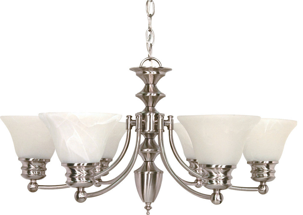 Empire 6 Light - 26" Chandelier Alabaster Glass Bell Shades