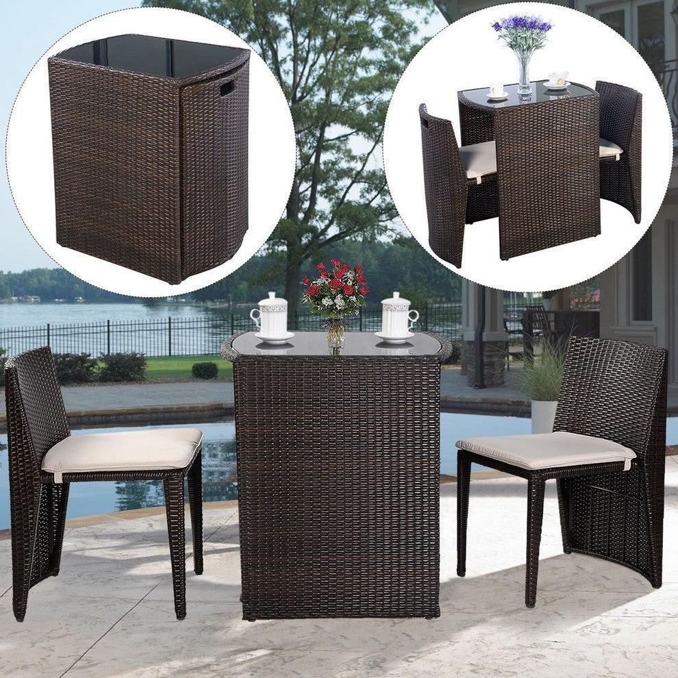 Costway 3 PCS Cushioned Outdoor Wicker Patio Set Garden Lawn Sofa Seat