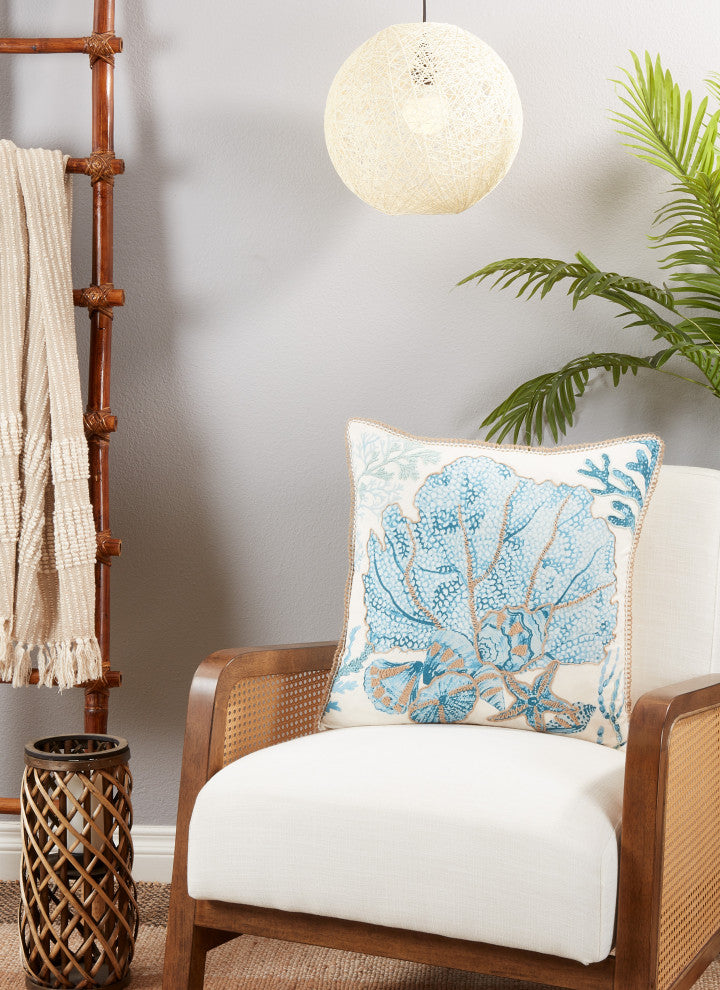 Sea Fan Design Throw Pillow Cover, Aqua, 20"