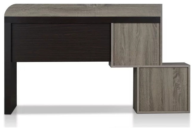 Modern Desk, Unique Design With Large Worktop & 2 Open Cubbies, Walnut Brown