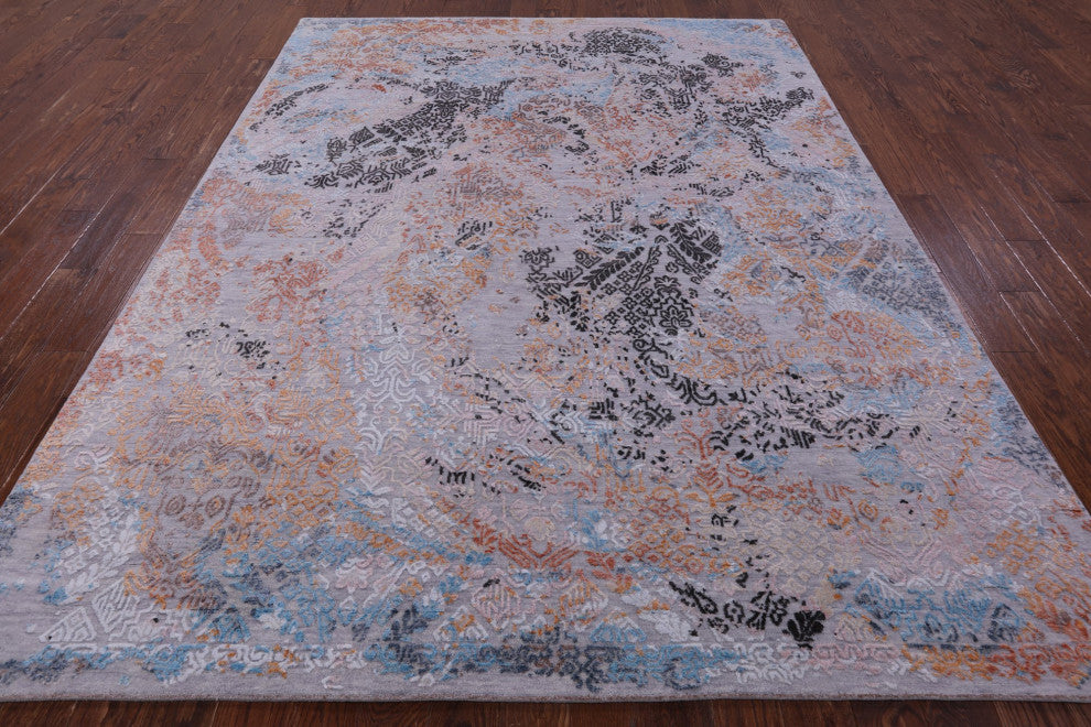 7' 9" X 10' 3" Modern Wool and Silk Hand Knotted Rug Q9249