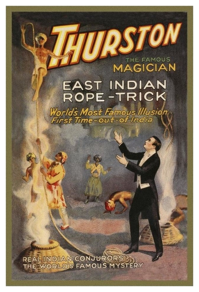 "Magicians: East Indian Rope Trick: Thurston the Famous Magician" Print, 26"x38"