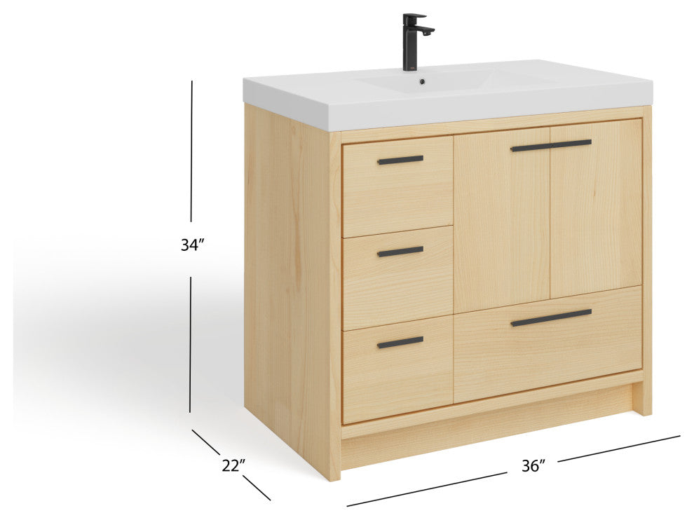 The Sacha Bathroom Vanity, Maple, 36", Single Sink, Freestanding