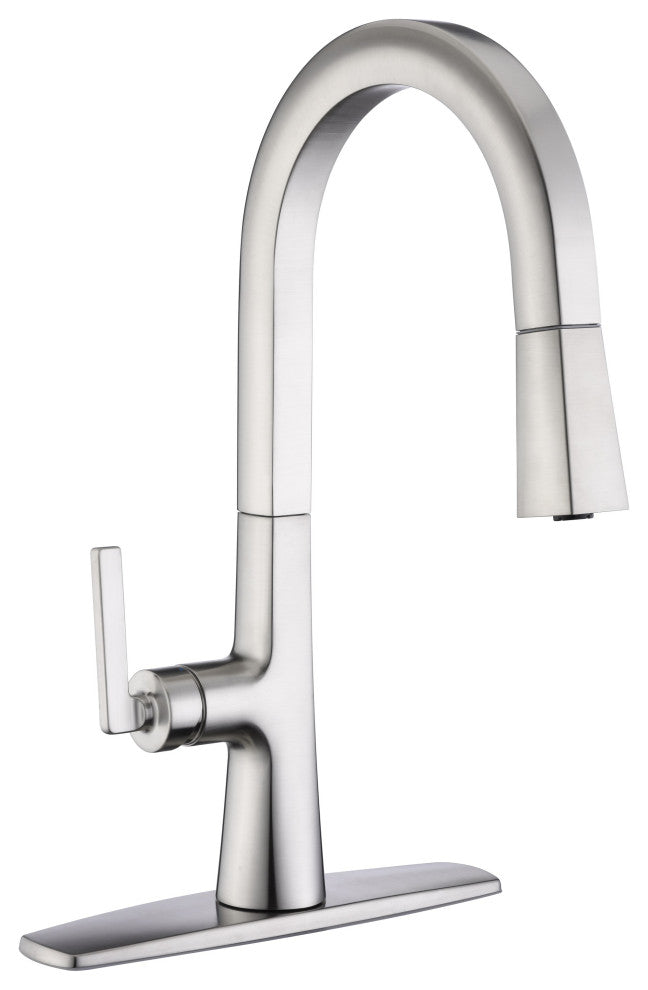 Saint Lazare Single Handle Pull Down Kitchen Faucet in Matte Black, Brushed Nick