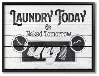 Laundry Today Funny Bathroom Word Design, 16"x20", Black Frame