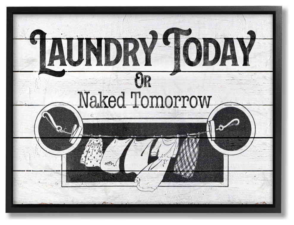 Laundry Today Funny Bathroom Word Design, 16"x20", Black Frame