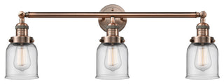 Small Bell 3-Light Bath Fixture, Clear Glass, Antique Copper