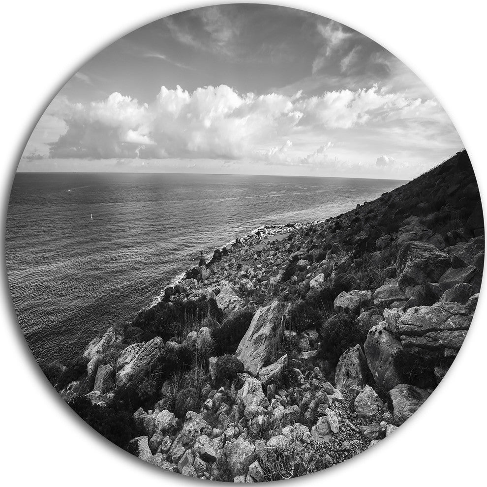 Sunrise Over Sicily Black And White, Beach Disc Metal Wall Art, 23"