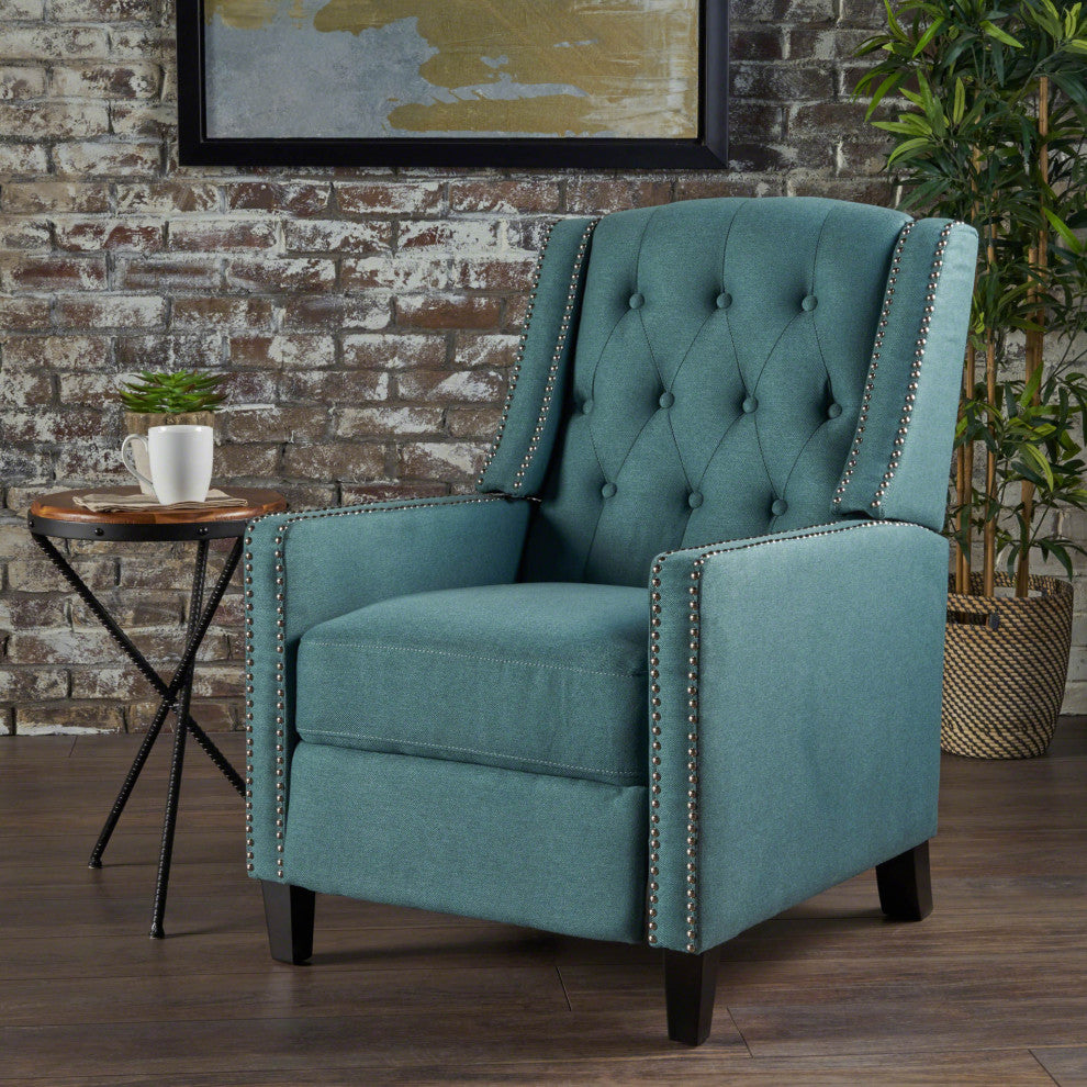 GDF Studio Izaak Tufted Back Fabric Recliner Chair, Dark Teal