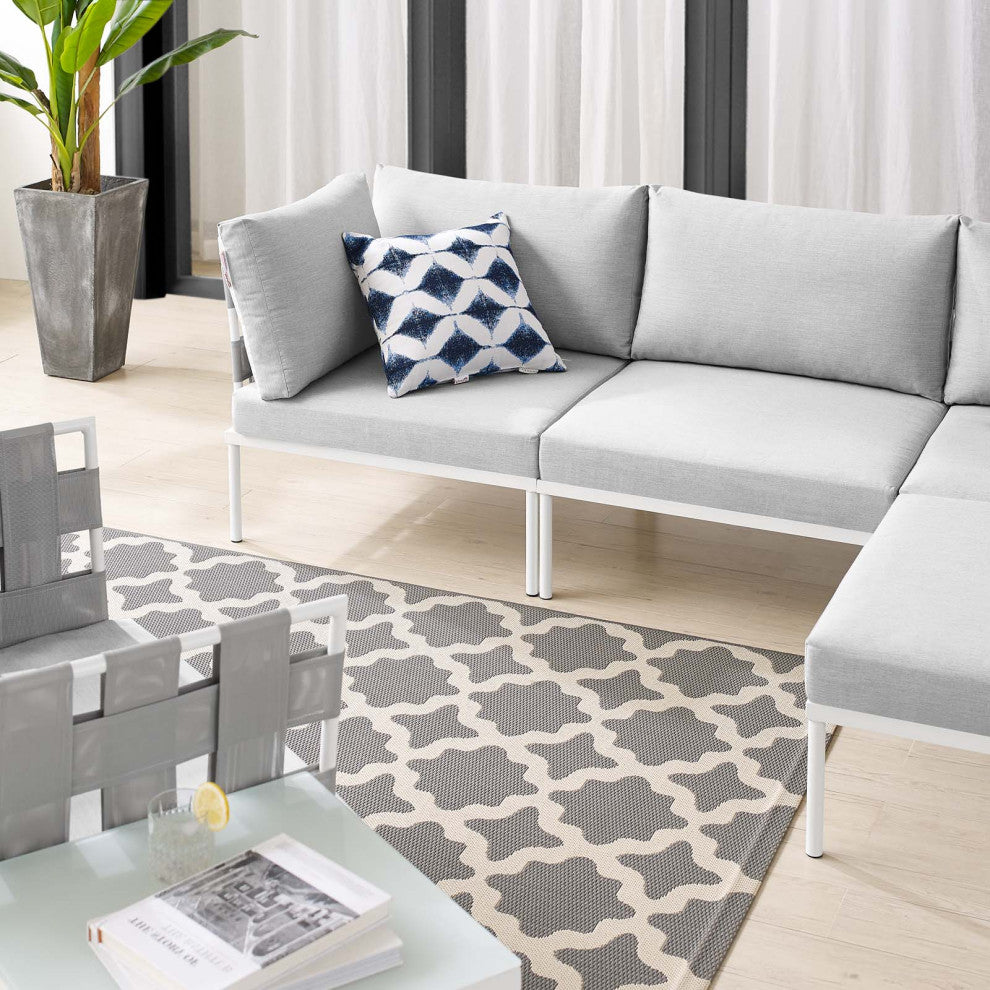 Lounge Sectional Sofa Chair Table Set, Sunbrella, Aluminum, Gray, Outdoor