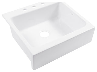 Parker White Fireclay 26" Single Bowl Quick-Fit Drop-In Kitchen Sink, 3 Holes