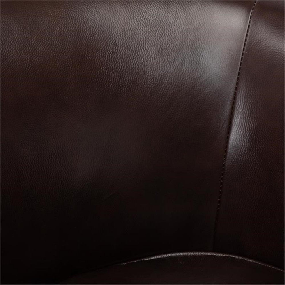 Pemberly Row Top Grain Leather Modern Swivel Chair in Brown Finish