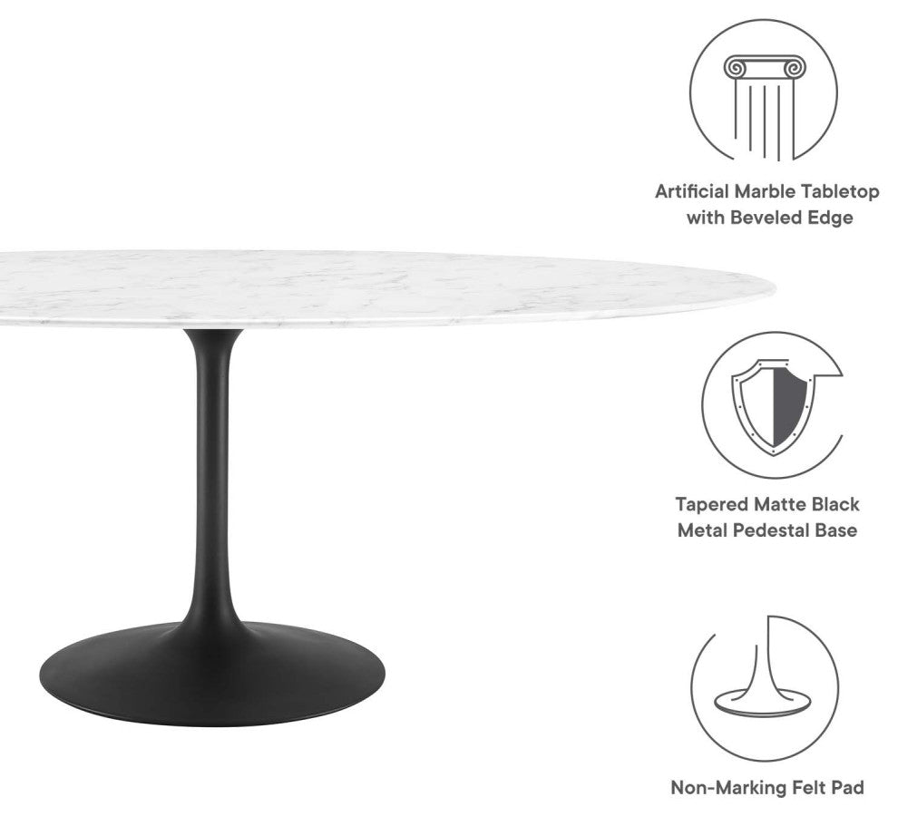 Black White Lippa 78" Oval Artificial Marble Dining Table