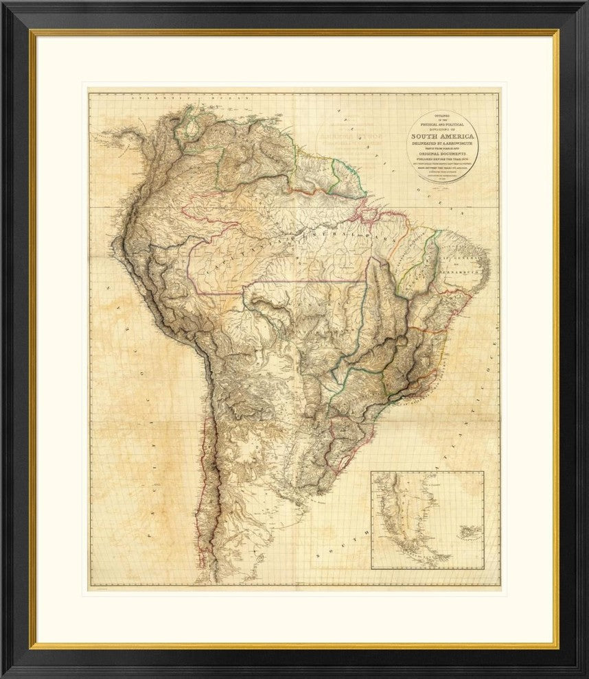 "South America, 1814" Framed Digital Print by Aaron Arrowsmith, 35x40"