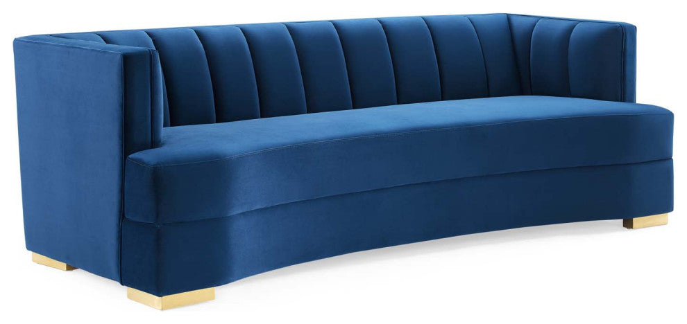 Encompass Channel Tufted Performance Velvet Curved Sofa - Navy