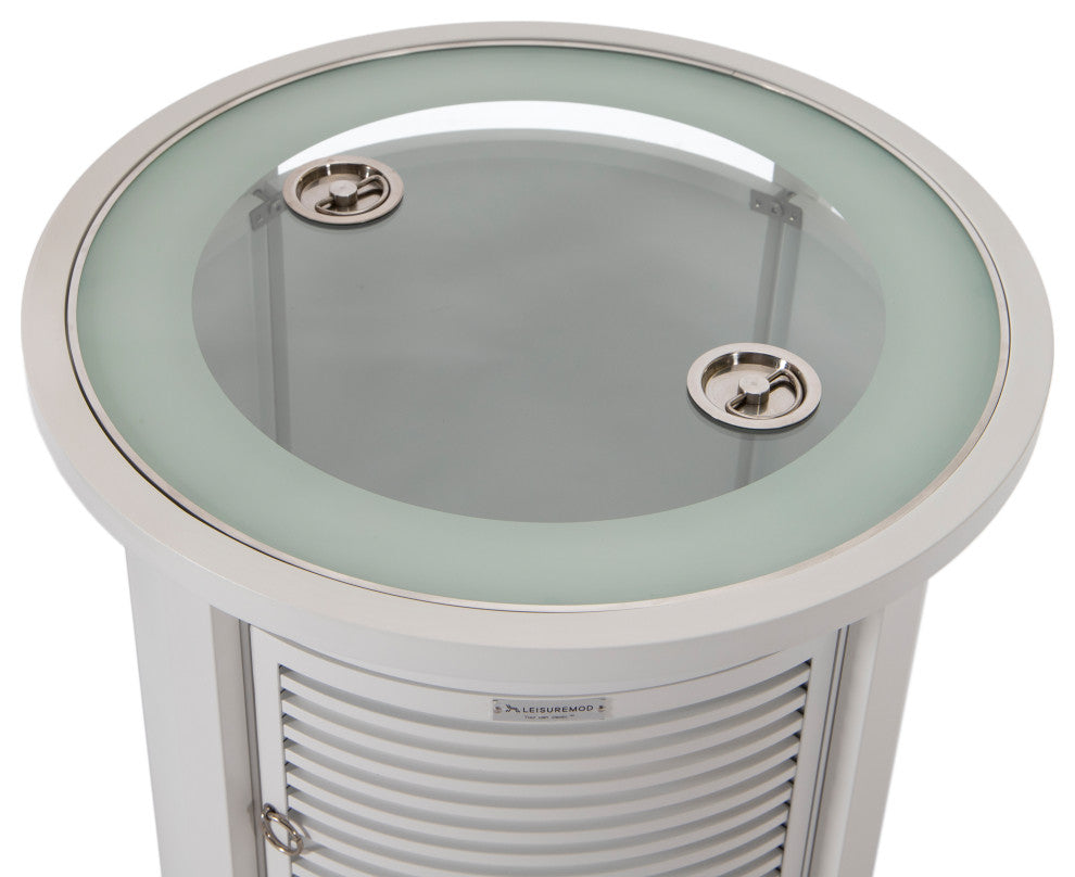 LeisureMod Walbrooke Patio Round Tank Holder With Slats Design, White