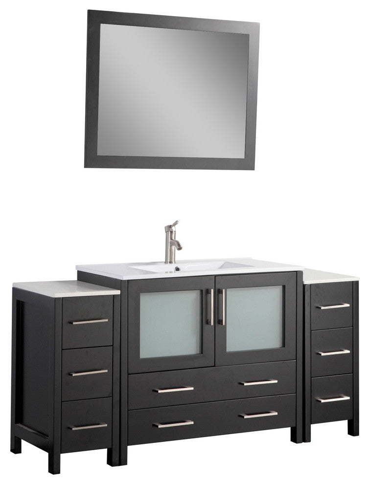 Vanity Art Single Vanity Set With Ceramic Top, 60", Espresso, Standard Mirror