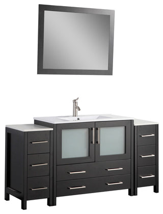 Vanity Art Single Vanity Set With Ceramic Top, 60", Espresso, Standard Mirror