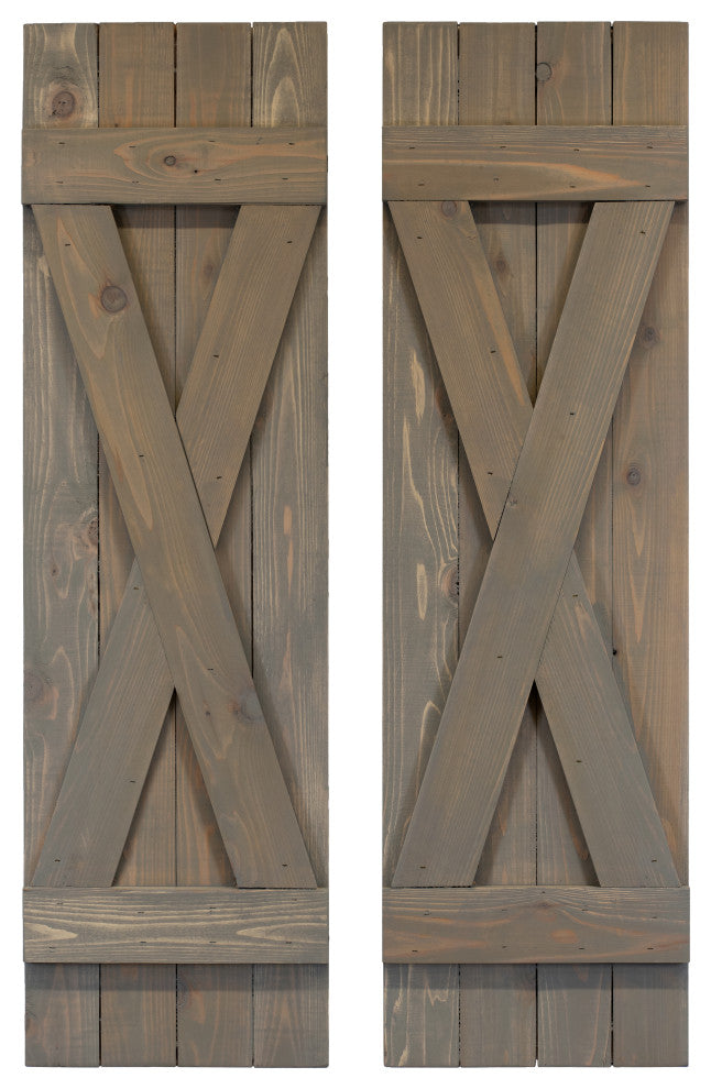 X Board and Batten Exterior Shutters Pair, Stone Gray, 54"