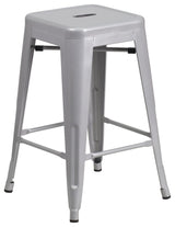 24" High Backless Silver Metal Indoor-Outdoor Counter Height Stool,Square Seat