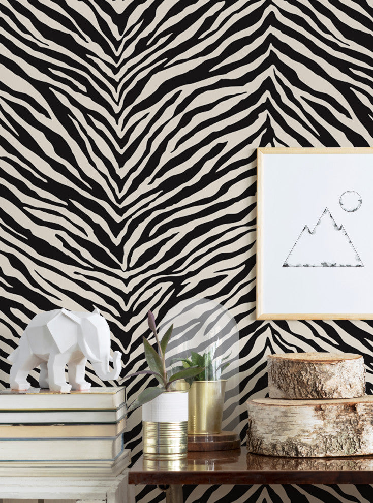 Zebra Print Peel and Stick Vinyl Wallpaper, Black, 24"w X 60"h