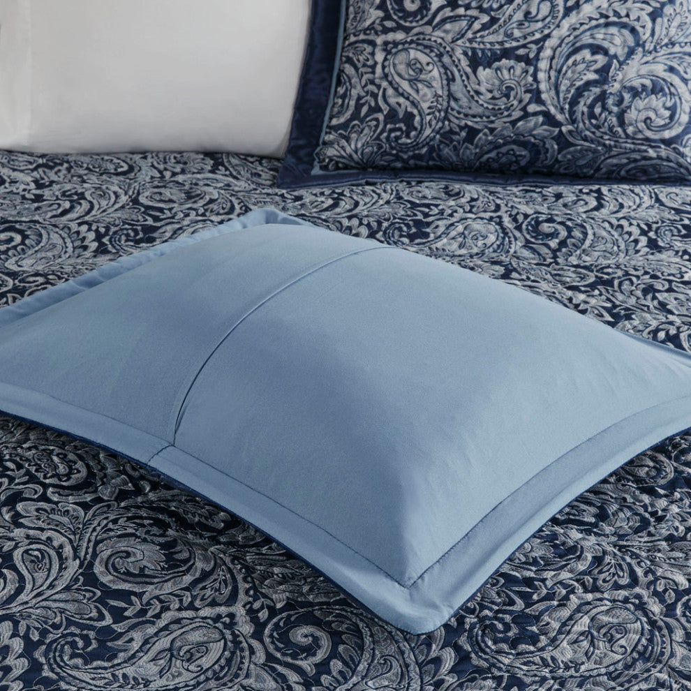 Madison Park Aubrey 5 Piece Reversible Jacquard Bedspread Set, Navy