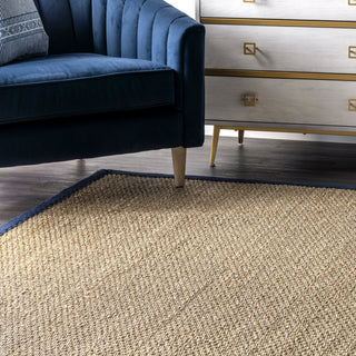 Nuloom Jute and Sisal Elijah Seagrass With Border Area Rug, Navy 6'x9'
