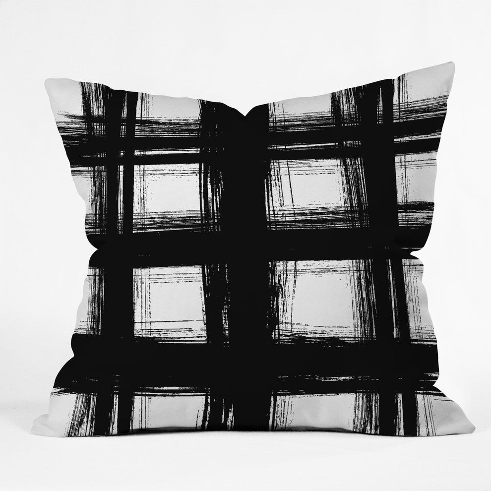 Gabriela Fuente Brush Check Throw Pillow, 18"x18"